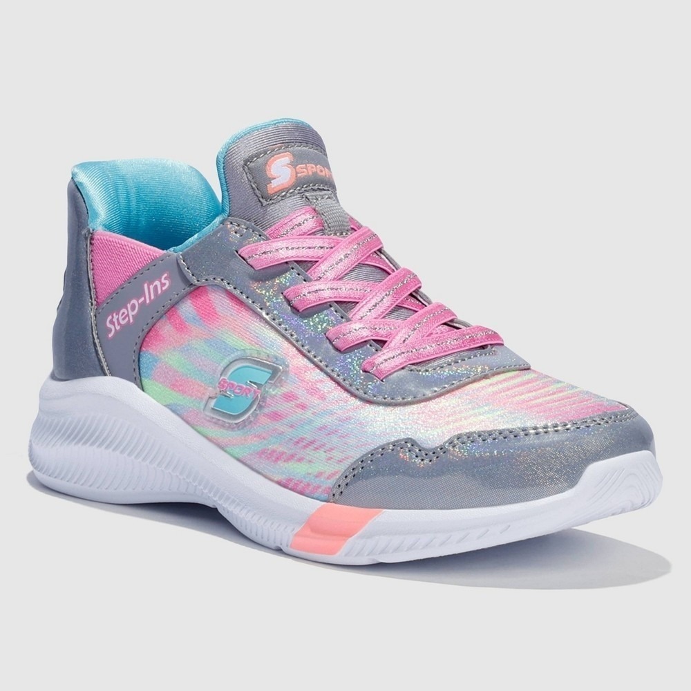 Skechers S Sport Kristin Step-In Sneakers Kids 1 Gray Pink Glitter NWT
